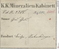 Etiketten zu Gold (NHMW-MIN-Aq682)